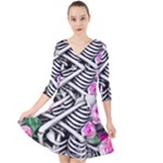 Floral Skeletons Quarter Sleeve Front Wrap Dress