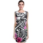 Floral Skeletons Sleeveless Velvet Midi Dress