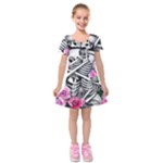 Floral Skeletons Kids  Short Sleeve Velvet Dress