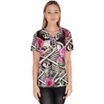 Floral Skeletons Women s V-Neck Scrub Top