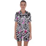 Floral Skeletons Satin Short Sleeve Pajamas Set