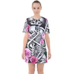 Floral Skeletons Sixties Short Sleeve Mini Dress