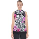 Floral Skeletons Mock Neck Shell Top