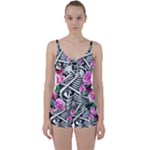 Floral Skeletons Tie Front Two Piece Tankini