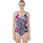 Floral Skeletons Cut Out Top Tankini Set