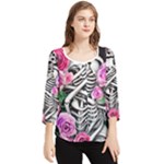 Floral Skeletons Chiffon Quarter Sleeve Blouse