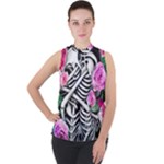 Floral Skeletons Mock Neck Chiffon Sleeveless Top