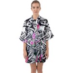 Floral Skeletons Half Sleeve Satin Kimono 