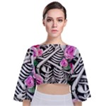 Floral Skeletons Tie Back Butterfly Sleeve Chiffon Top