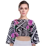 Floral Skeletons Tie Back Butterfly Sleeve Chiffon Top