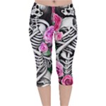 Floral Skeletons Velvet Capri Leggings 