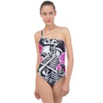 Floral Skeletons Classic One Shoulder Swimsuit