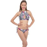 Floral Skeletons Cross Front Halter Bikini Set