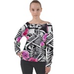 Floral Skeletons Off Shoulder Long Sleeve Velour Top