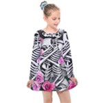 Floral Skeletons Kids  Long Sleeve Dress