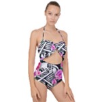 Floral Skeletons Scallop Top Cut Out Swimsuit