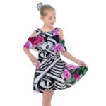 Floral Skeletons Kids  Shoulder Cutout Chiffon Dress