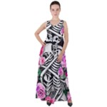 Floral Skeletons Empire Waist Velour Maxi Dress