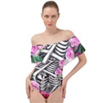 Floral Skeletons Off Shoulder Velour Bodysuit 