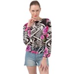 Floral Skeletons Banded Bottom Chiffon Top