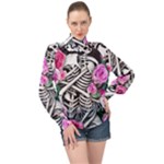 Floral Skeletons High Neck Long Sleeve Chiffon Top