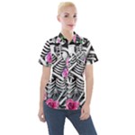 Floral Skeletons Women s Short Sleeve Pocket Shirt