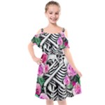 Floral Skeletons Kids  Cut Out Shoulders Chiffon Dress