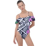 Floral Skeletons Frill Detail One Piece Swimsuit