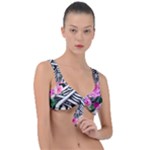 Floral Skeletons Front Tie Bikini Top