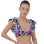 Floral Skeletons Plunge Frill Sleeve Bikini Top