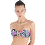 Floral Skeletons Twist Bandeau Bikini Top