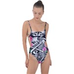 Floral Skeletons Tie Strap One Piece Swimsuit