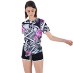 Floral Skeletons Asymmetrical Short Sleeve Sports Tee