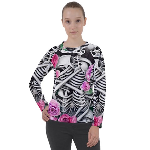 Floral Skeletons Women s Long Sleeve Raglan Tee from ArtsNow.com