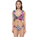 Floral Skeletons Low Cut Ruffle Edge Bikini Set