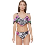 Floral Skeletons Ruffle Edge Tie Up Bikini Set	