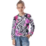 Floral Skeletons Kids  Long Sleeve Tee with Frill 