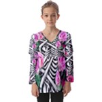 Floral Skeletons Kids  V Neck Casual Top