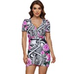 Floral Skeletons Low Cut Cap Sleeve Mini Dress