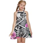 Floral Skeletons Kids  Halter Collar Waist Tie Chiffon Dress