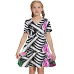 Floral Skeletons Kids  Short Sleeve Tiered Mini Dress