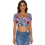 Floral Skeletons Short Sleeve Square Neckline Crop Top 