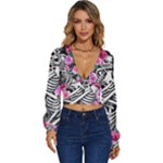 Floral Skeletons Long Sleeve Deep-V Velour Top