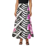 Floral Skeletons Tiered Ruffle Maxi Skirt