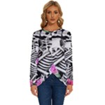 Floral Skeletons Long Sleeve Crew Neck Pullover Top