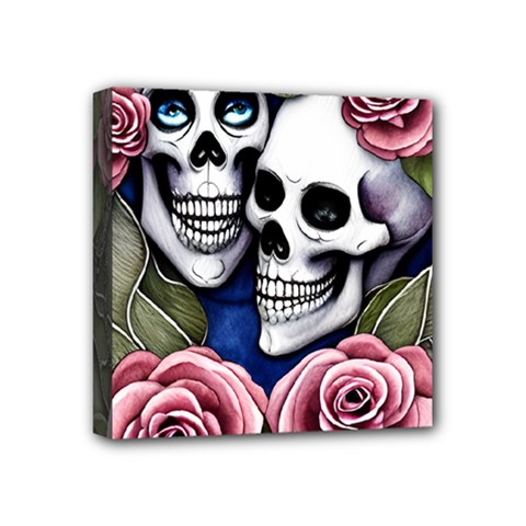Skulls and Flowers Mini Canvas 4  x 4  (Stretched) from ArtsNow.com