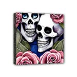 Skulls and Flowers Mini Canvas 4  x 4  (Stretched)