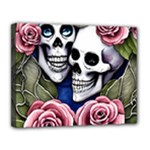 Skulls and Flowers Canvas 14  x 11  (Stretched)