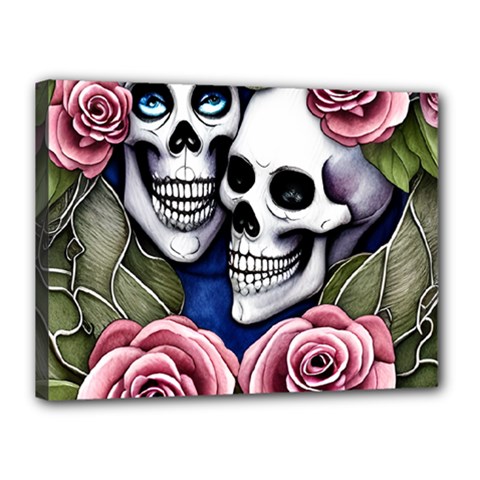 Skulls and Flowers Canvas 16  x 12  (Stretched) from ArtsNow.com