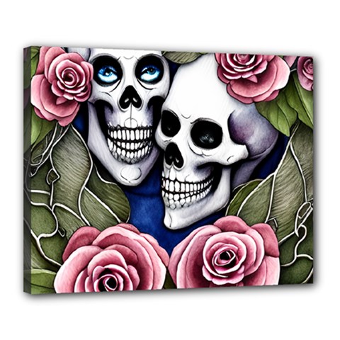 Skulls and Flowers Canvas 20  x 16  (Stretched) from ArtsNow.com